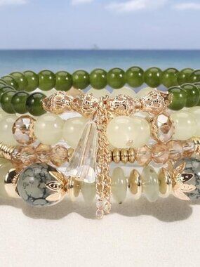 Caiyao 4Pcs Bohemia Multilayer Stackable Beaded Bracelets Set Colorful Crystal S